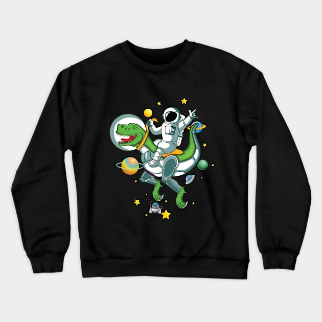 Astronaut Riding Dino Crewneck Sweatshirt by Teewyld